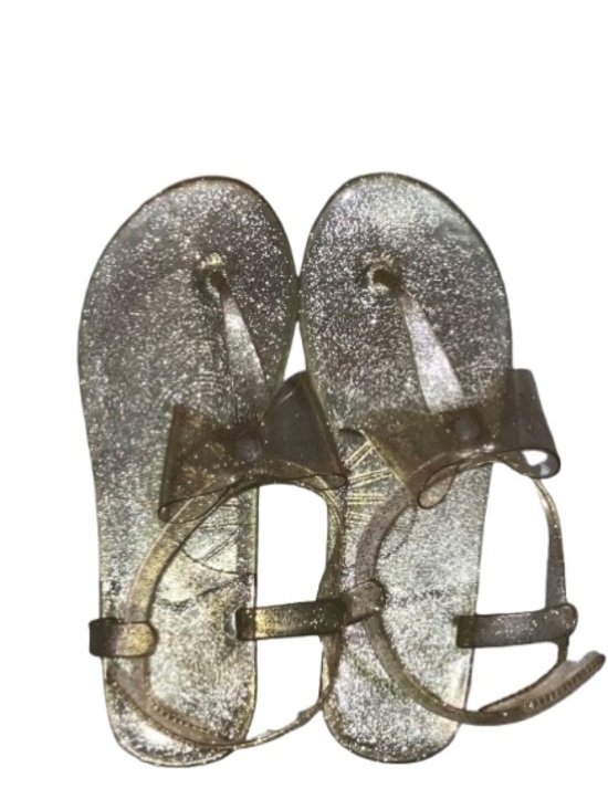 unbranded Shoes - Glittery Bow Jelly Sandals in Metallic Silvery Gold Women’s size 6.5
